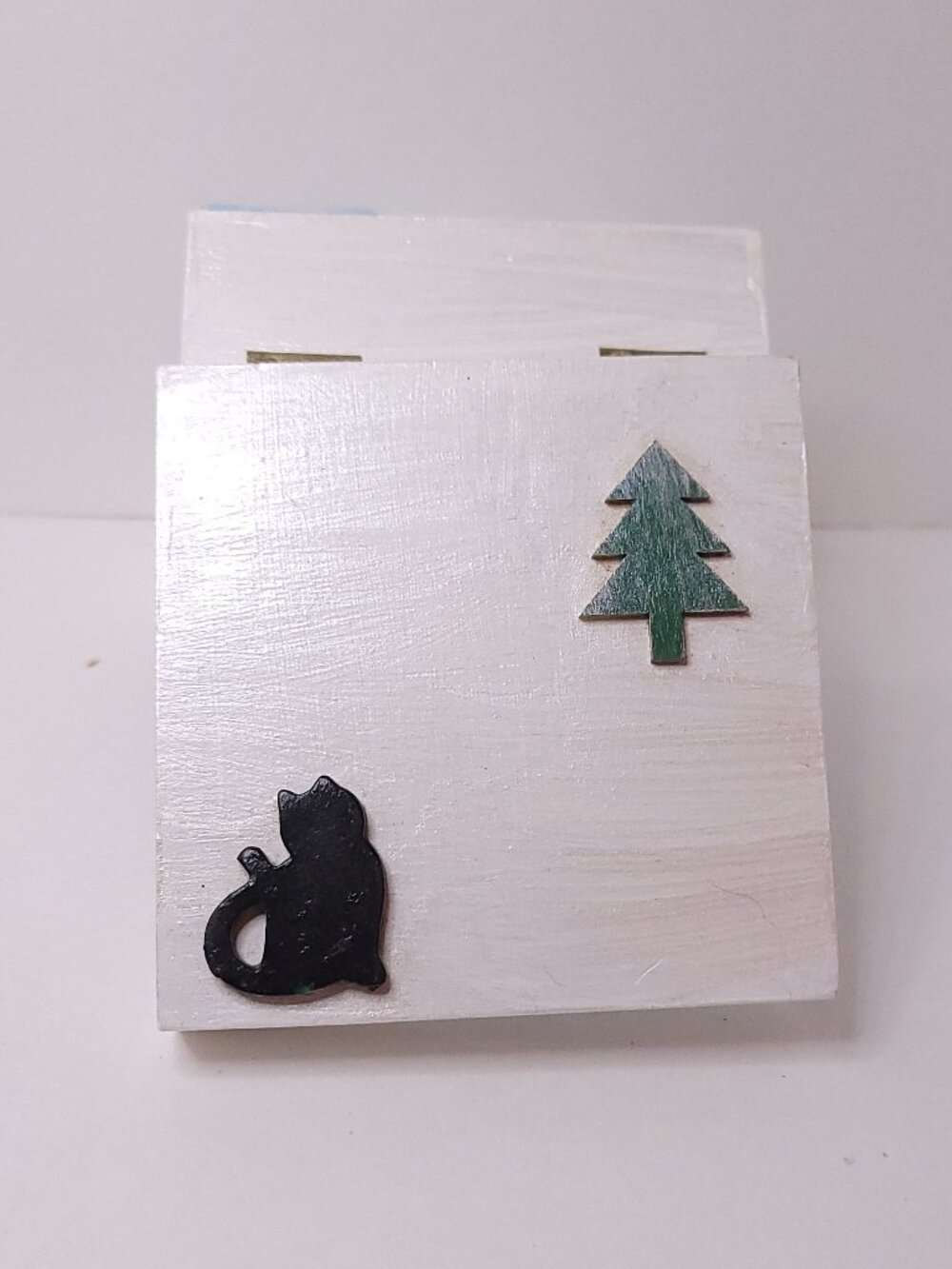 Hand Decorated Trinket Box W/Black Cat